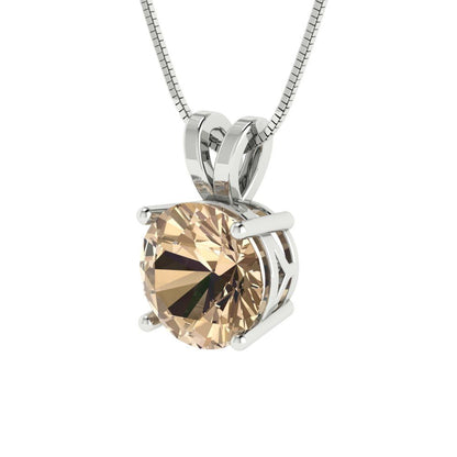 1.5 tcw Necklace Pendant - 14K White Gold Round Cut Solitaire  Yellow Moissanite - Adjustable Length - 15in Box Chain to 18in