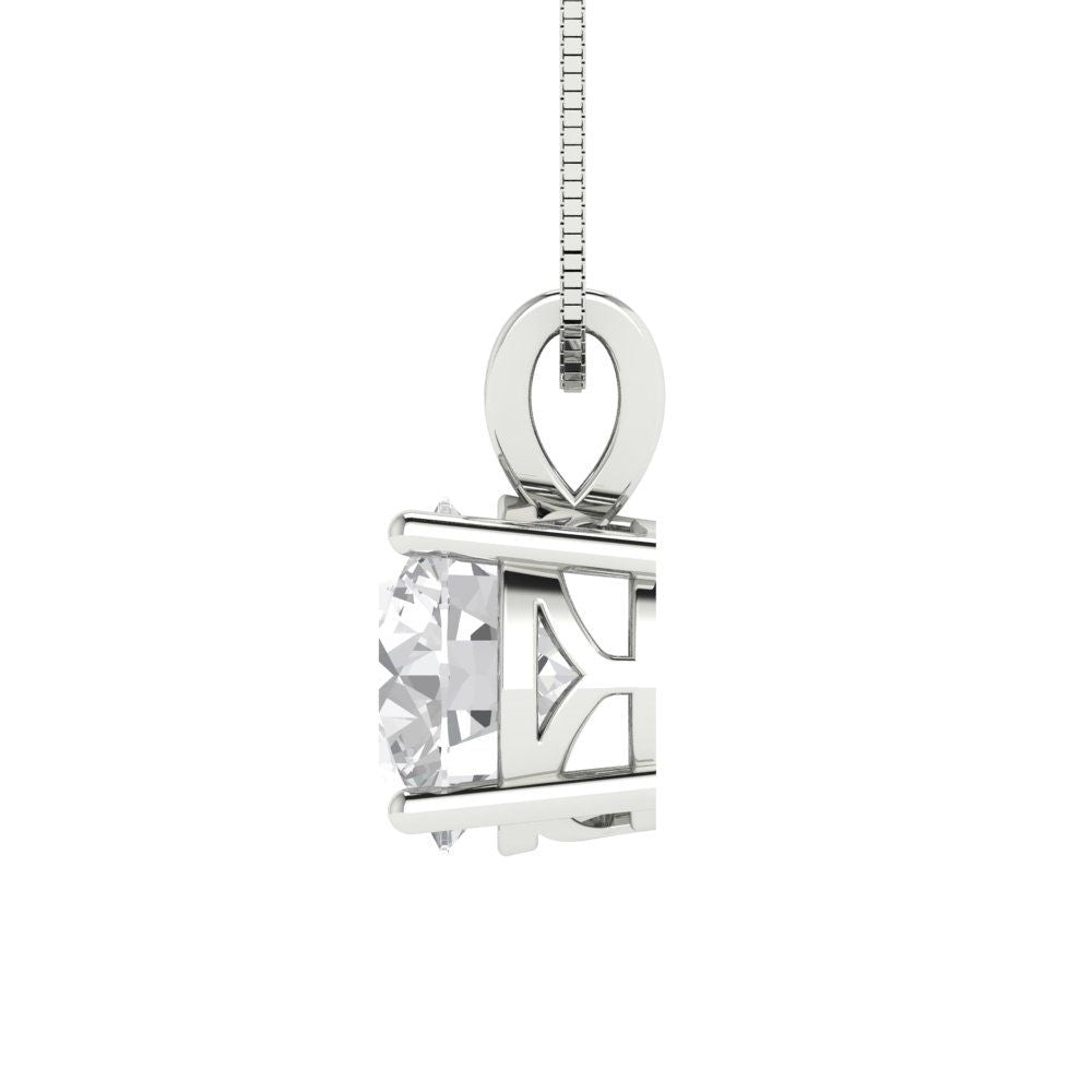1.5 tcw Necklace Pendant - 14K White Gold Round Cut Solitaire  Zirconia Diamond - Adjustable Length - 15in Box Chain to 18in
