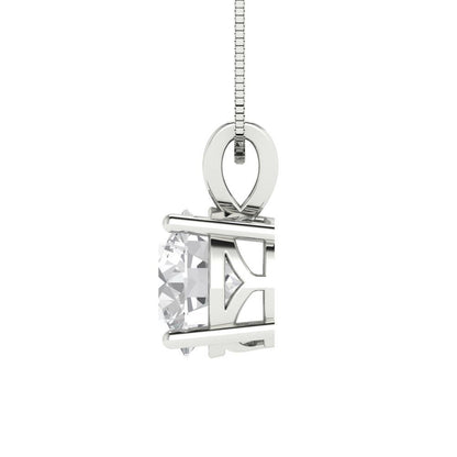 1.5 tcw Necklace Pendant - 14K White Gold Round Cut Solitaire  White Sapphire - Adjustable Length - 15in Box Chain to 18in