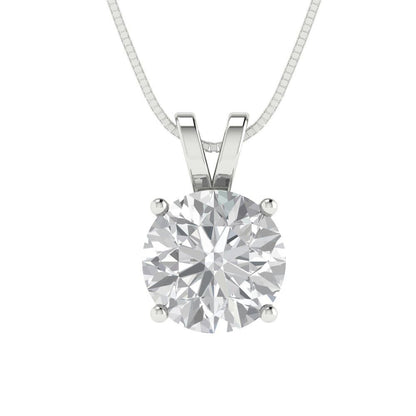 1.5 tcw Necklace Pendant - 14K White Gold Round Cut Solitaire  Zirconia Diamond - Adjustable Length - 15in Box Chain to 18in