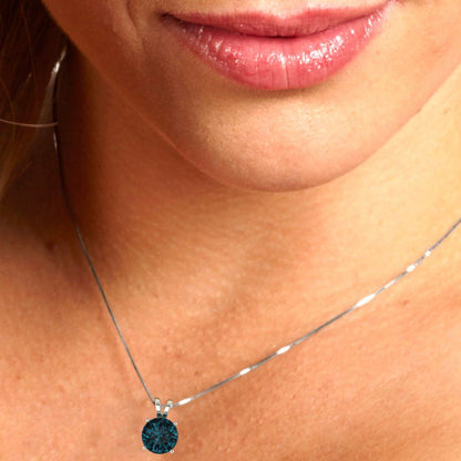 1.5 tcw Necklace Pendant - 14K White Gold Round Cut Solitaire  London - Adjustable Length - 15in Box Chain to 18in