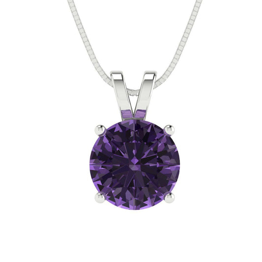 1.5cttw Round Cut Alexandrite Gold-Plated 925 Silver Pendant and 18" Box-Chain Necklace