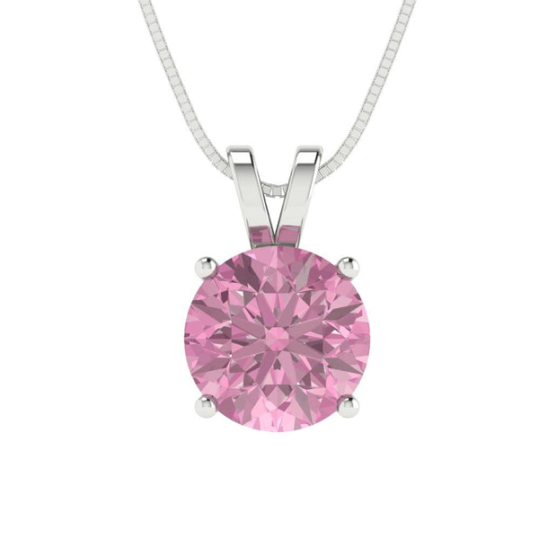1.5 ct Brilliant Round Cut Solitaire Pink Simulated Diamond Stone White Gold Pendant with 18" Chain