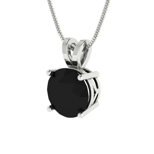 1.5 ct Brilliant Round Cut Solitaire Natural Onyx Stone White Gold Pendant with 18" Chain