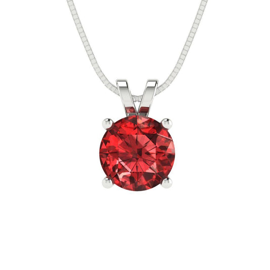 1 tcw Necklace Pendant - 14K White Gold Round Cut Solitaire  Garnet - Adjustable Length - 15in Box Chain to 18in