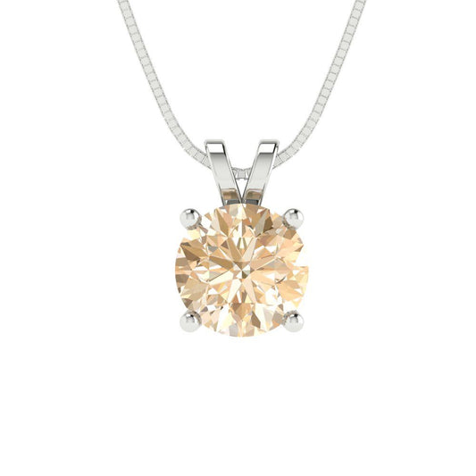1 tcw Necklace Pendant - 14K White Gold Round Cut Solitaire  Morganite - Adjustable Length - 15in Box Chain to 18in