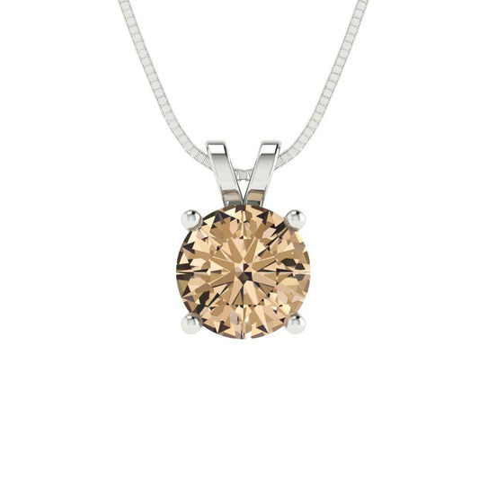 1 tcw Necklace Pendant - 14K White Gold Round Cut Solitaire  Yellow Moissanite - Adjustable Length - 15in Box Chain to 18in