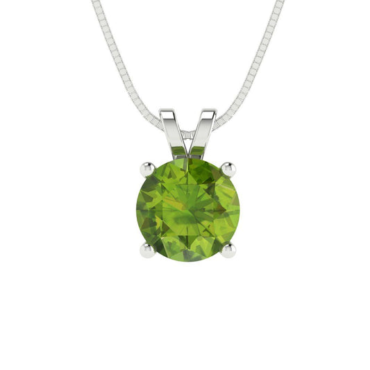 1 tcw Necklace Pendant - 14K White Gold Round Cut Solitaire  Peridot - Adjustable Length - 15in Box Chain to 18in