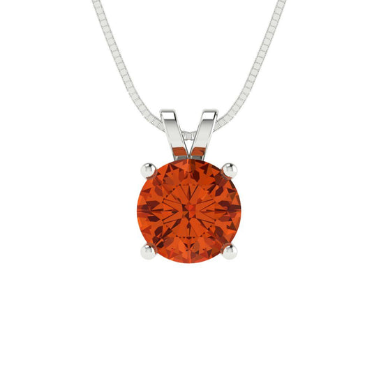 1 tcw Necklace Pendant - 14K White Gold Round Cut Solitaire  Red - Adjustable Length - 15in Box Chain to 18in