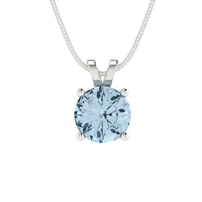 1 tcw Necklace Pendant - 14K White Gold Round Cut Solitaire  Sky Blue Topaz - Adjustable Length - 15in Box Chain to 18in