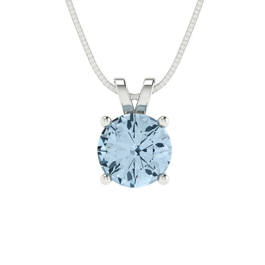 1 tcw Necklace Pendant - 14K White Gold Round Cut Solitaire  Sky Blue Topaz - Adjustable Length - 15in Box Chain to 18in