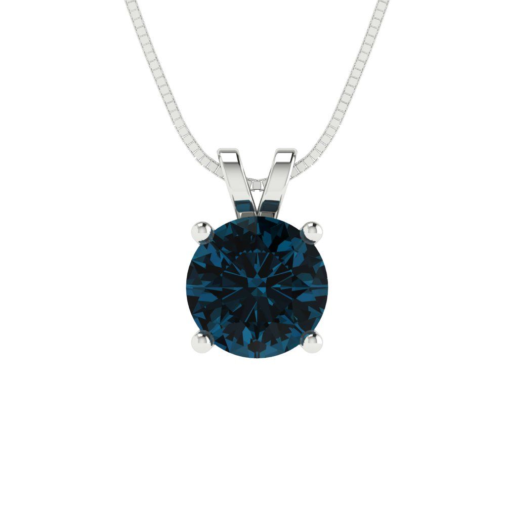 1 tcw Necklace Pendant - 14K White Gold Round Cut Solitaire  London - Adjustable Length - 15in Box Chain to 18in