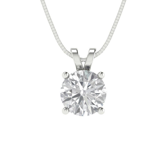 1 tcw Necklace Pendant - 14K White Gold Round Cut Solitaire  Moissanite - Adjustable Length - 15in Box Chain to 18in