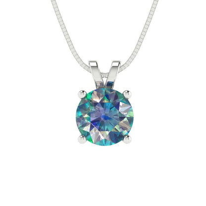 1cttw Round Cut Blue Moissanite Gold-Plated 925 Silver Pendant and 16" Box-Chain Necklace