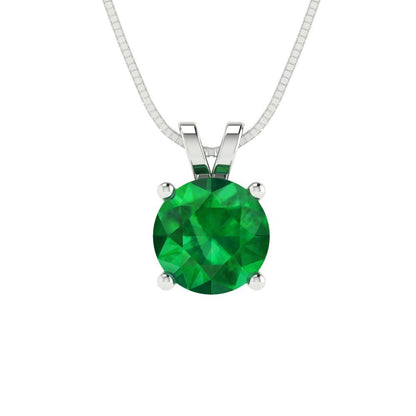 1cttw Round Cut Emerald Gold-Plated 925 Silver Pendant and 16" Box-Chain Necklace