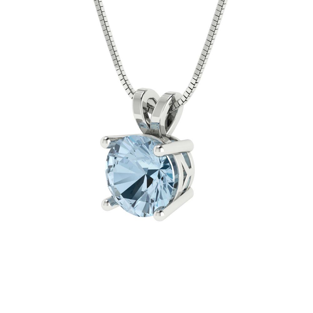 1cttw Round Cut Aquamarine Gold-Plated 925 Silver Pendant and 16" Box-Chain Necklace