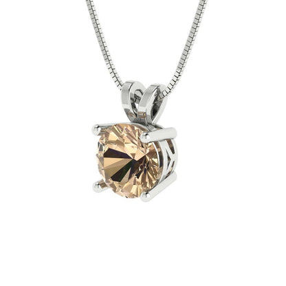 1 tcw Necklace Pendant - 14K White Gold Round Cut Solitaire  Yellow Moissanite - Adjustable Length - 15in Box Chain to 18in