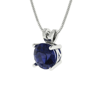 1cttw Round Cut Blue Sapphire Gold-Plated 925 Silver Pendant and 16" Box-Chain Necklace