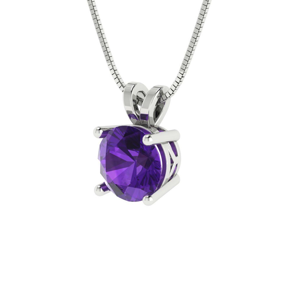1cttw Round Cut Amethyst Gold-Plated 925 Silver Pendant and 16" Box-Chain Necklace