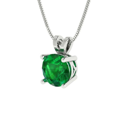 1cttw Round Cut Emerald Gold-Plated 925 Silver Pendant and 16" Box-Chain Necklace