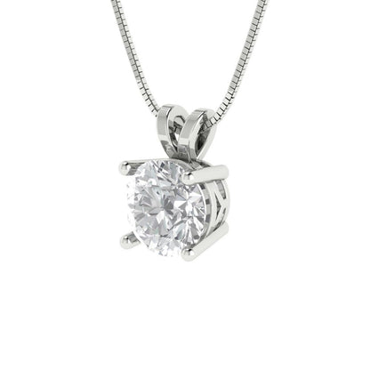 1 tcw Necklace Pendant - 14K White Gold Round Cut Solitaire  Zirconia Diamond - Adjustable Length - 15in Box Chain to 18in