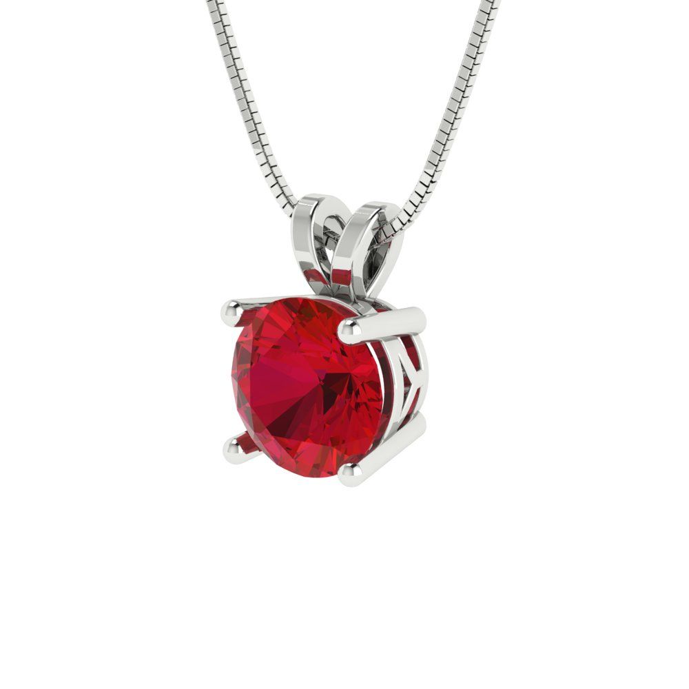 1 tcw Necklace Pendant - 14K White Gold Round Cut Solitaire  Pink Tourmaline - Adjustable Length - 15in Box Chain to 18in