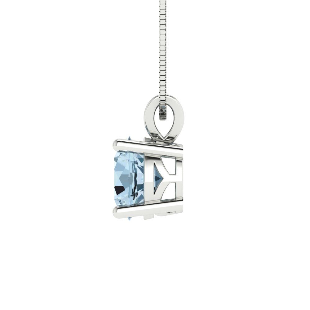 1 tcw Necklace Pendant - 14K White Gold Round Cut Solitaire  Swiss Blue Topaz - Adjustable Length - 15in Box Chain to 18in