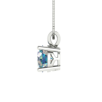 1 tcw Necklace Pendant - 14K White Gold Round Cut Solitaire  Blue Moissanite - Adjustable Length - 15in Box Chain to 18in