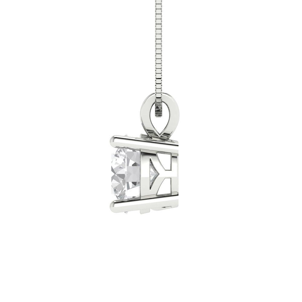 1 tcw Necklace Pendant - 14K White Gold Round Cut Solitaire  Zirconia Diamond - Adjustable Length - 15in Box Chain to 18in