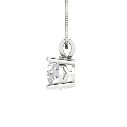1 tcw Necklace Pendant - 14K White Gold Round Cut Solitaire  Zirconia Diamond - Adjustable Length - 15in Box Chain to 18in