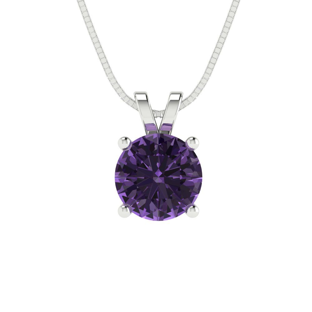 1cttw Round Cut Alexandrite Gold-Plated 925 Silver Pendant and 16" Box-Chain Necklace