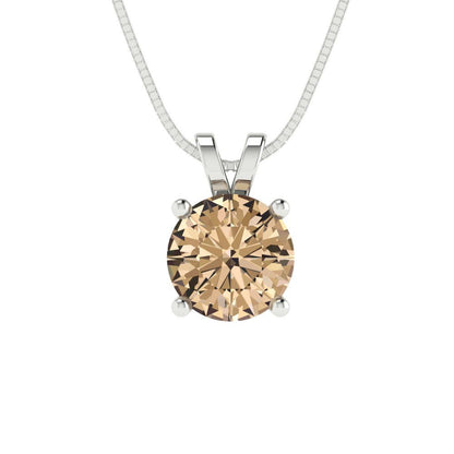 1 tcw Necklace Pendant - 14K White Gold Round Cut Solitaire  Yellow Moissanite - Adjustable Length - 15in Box Chain to 18in