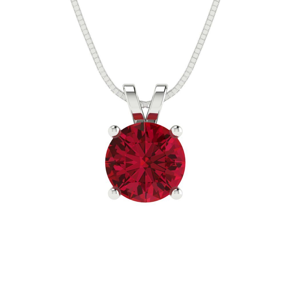 1 tcw Necklace Pendant - 14K White Gold Round Cut Solitaire  Pink Tourmaline - Adjustable Length - 15in Box Chain to 18in