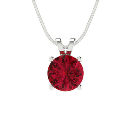 1 tcw Necklace Pendant - 14K White Gold Round Cut Solitaire  Pink Tourmaline - Adjustable Length - 15in Box Chain to 18in