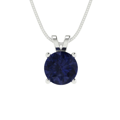 1cttw Round Cut Blue Sapphire Gold-Plated 925 Silver Pendant and 16" Box-Chain Necklace