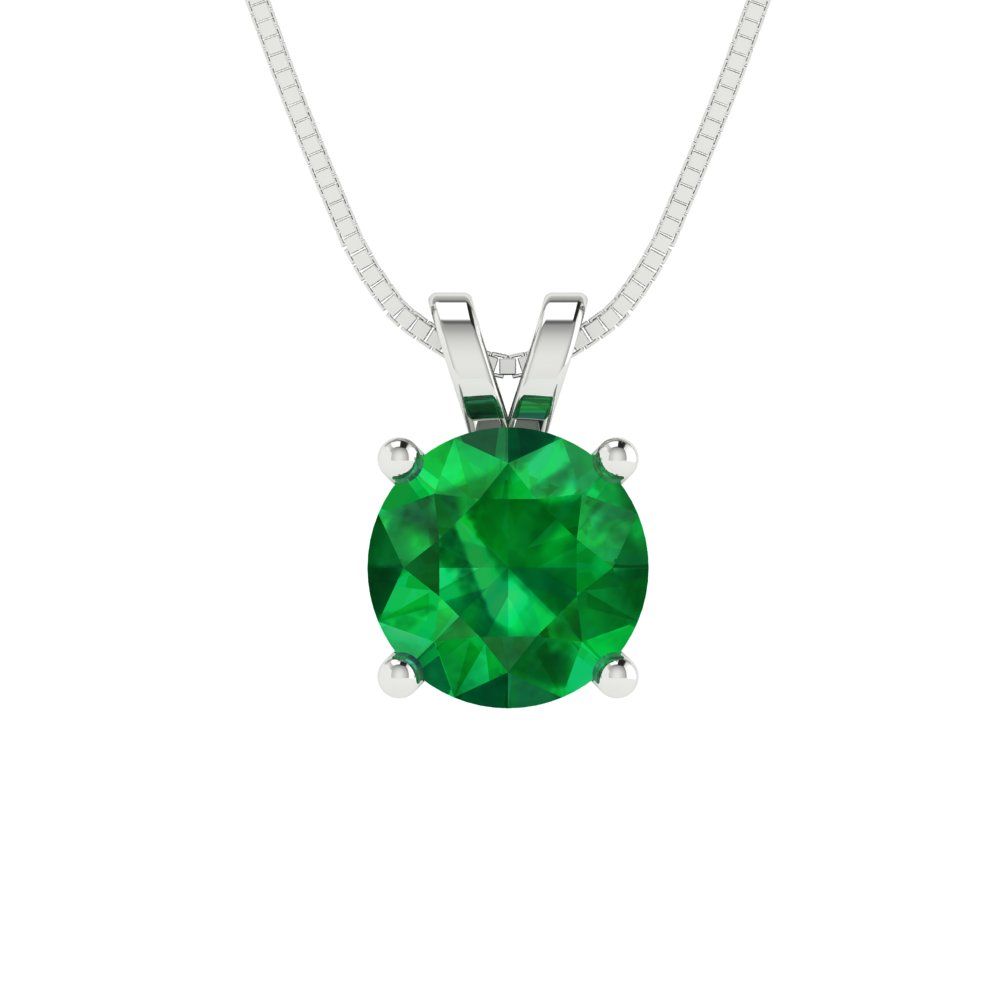 1cttw Round Cut Emerald Gold-Plated 925 Silver Pendant and 16" Box-Chain Necklace