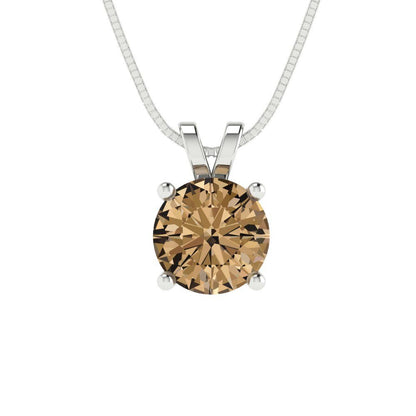 1cttw Round Cut Champagne Gold-Plated 925 Silver Pendant and 18" Box-Chain Necklace