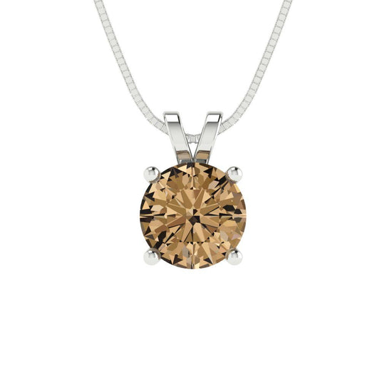 1cttw Round Cut Champagne Gold-Plated 925 Silver Pendant and 18" Box-Chain Necklace
