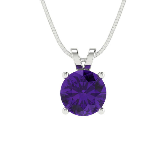 1cttw Round Cut Amethyst Gold-Plated 925 Silver Pendant and 18" Box-Chain Necklace