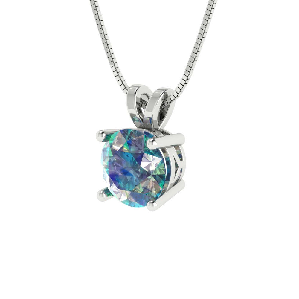 1cttw Round Cut Blue Moissanite Gold-Plated 925 Silver Pendant and 18" Box-Chain Necklace