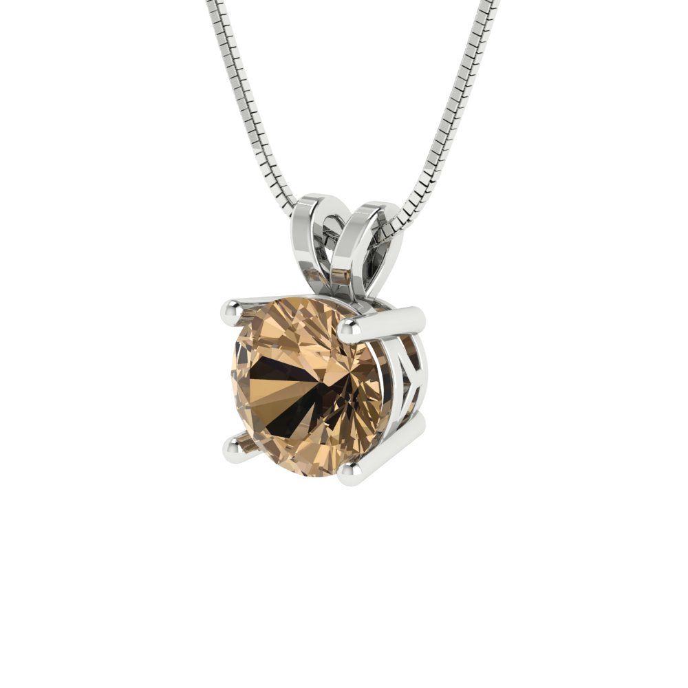 1cttw Round Cut Champagne Gold-Plated 925 Silver Pendant and 18" Box-Chain Necklace