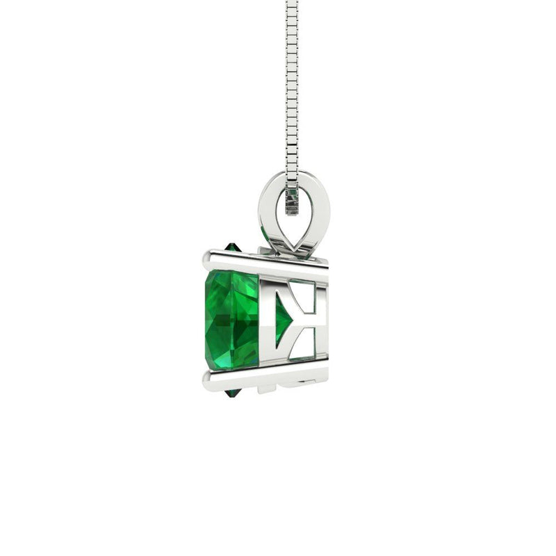 1.0 ct Brilliant Round Cut Solitaire Simulated Emerald Stone White Gold Pendant with 18" Chain