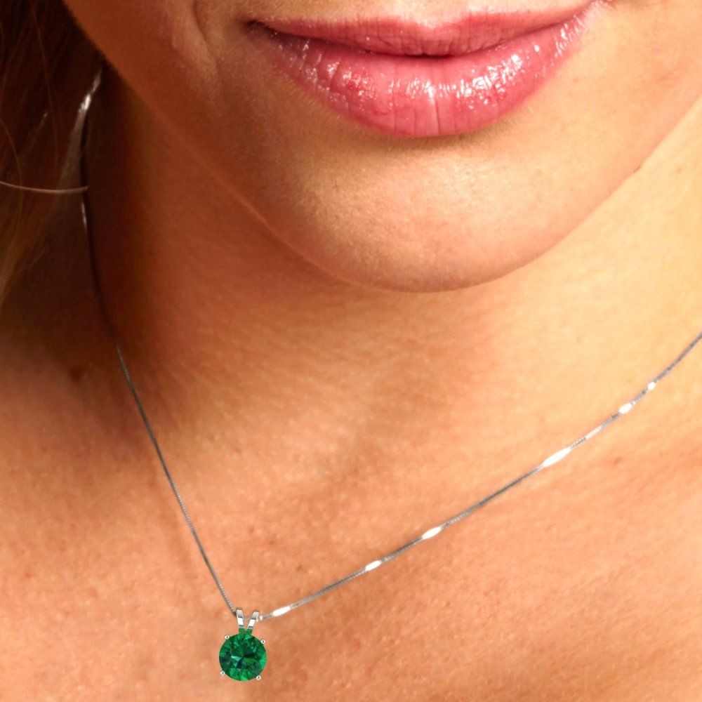 1cttw Round Cut Emerald Gold-Plated 925 Silver Pendant and 18" Box-Chain Necklace