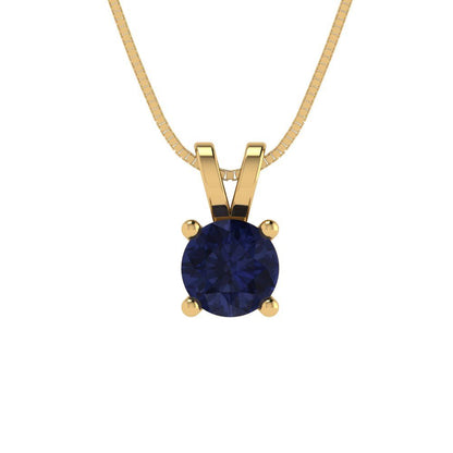 0.5cttw Round Cut Blue Sapphire Gold-Plated 925 Silver Pendant and 16" Box-Chain Necklace