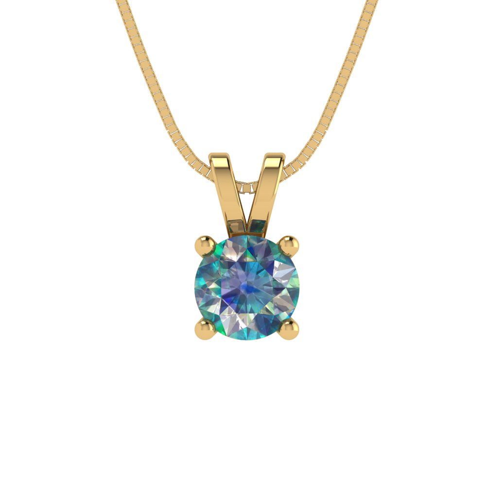 0.5 tcw Necklace Pendant - 14K White Gold Round Cut Solitaire  Blue Moissanite - Adjustable Length - 15in Box Chain to 18in