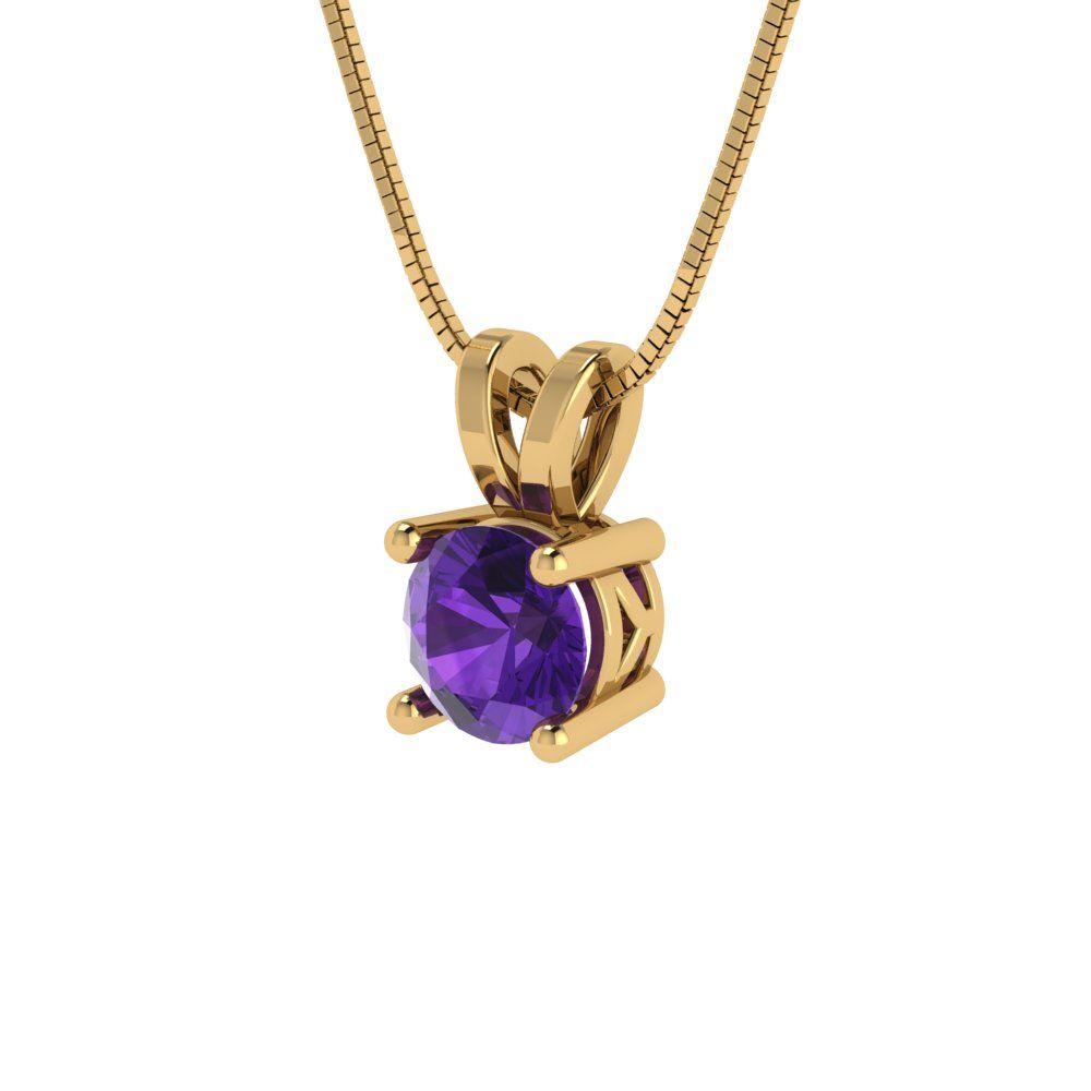 0.5cttw Round Cut Amethyst Gold-Plated 925 Silver Pendant and 16" Box-Chain Necklace