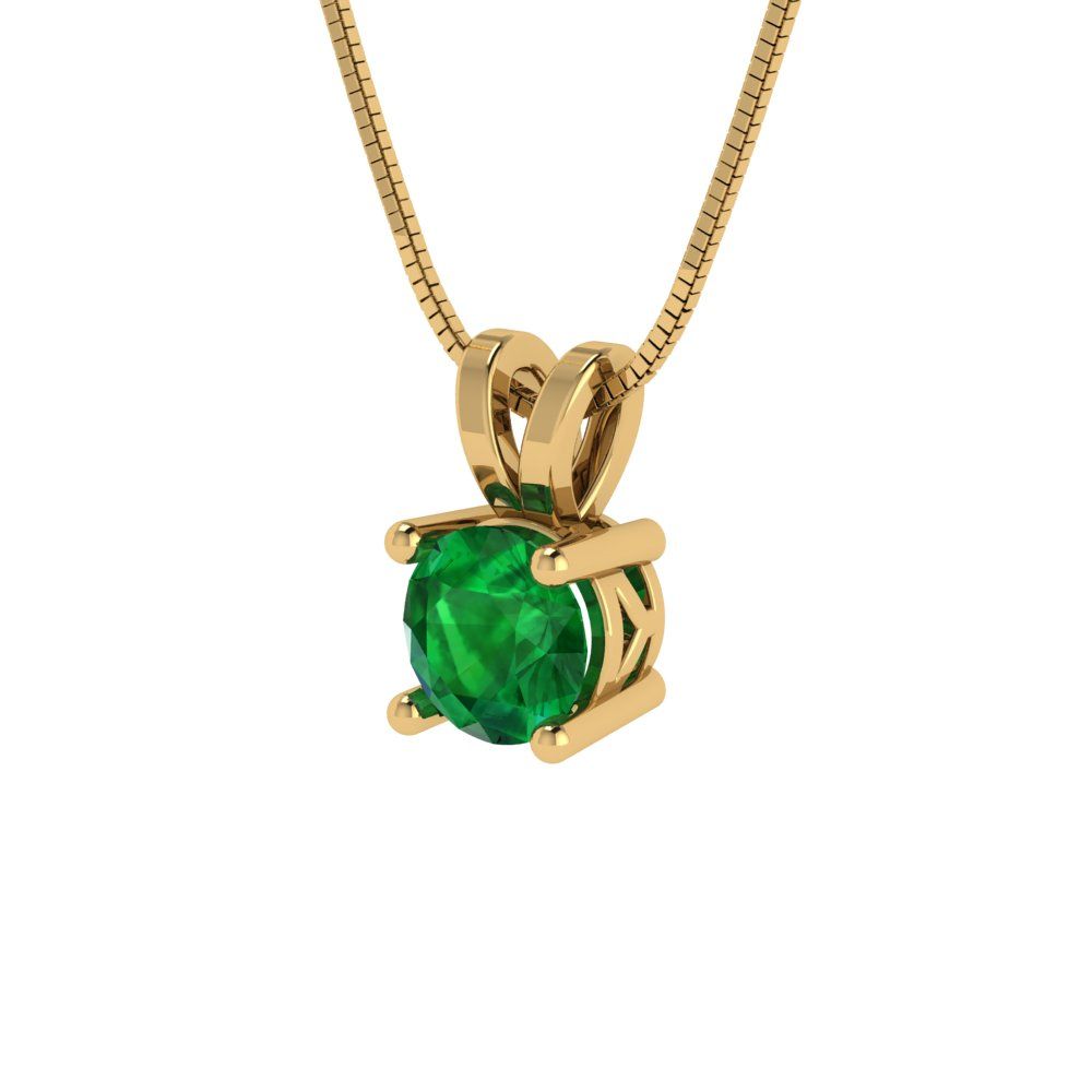 0.5cttw Round Cut Emerald Gold-Plated 925 Silver Pendant and 16" Box-Chain Necklace