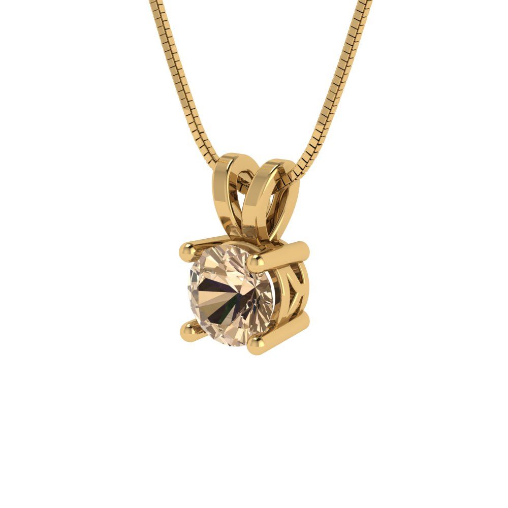 0.5 tcw Necklace Pendant - 14K White Gold Round Cut Solitaire  Yellow Moissanite - Adjustable Length - 15in Box Chain to 18in