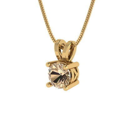 0.5 tcw Necklace Pendant - 14K White Gold Round Cut Solitaire  Yellow Moissanite - Adjustable Length - 15in Box Chain to 18in
