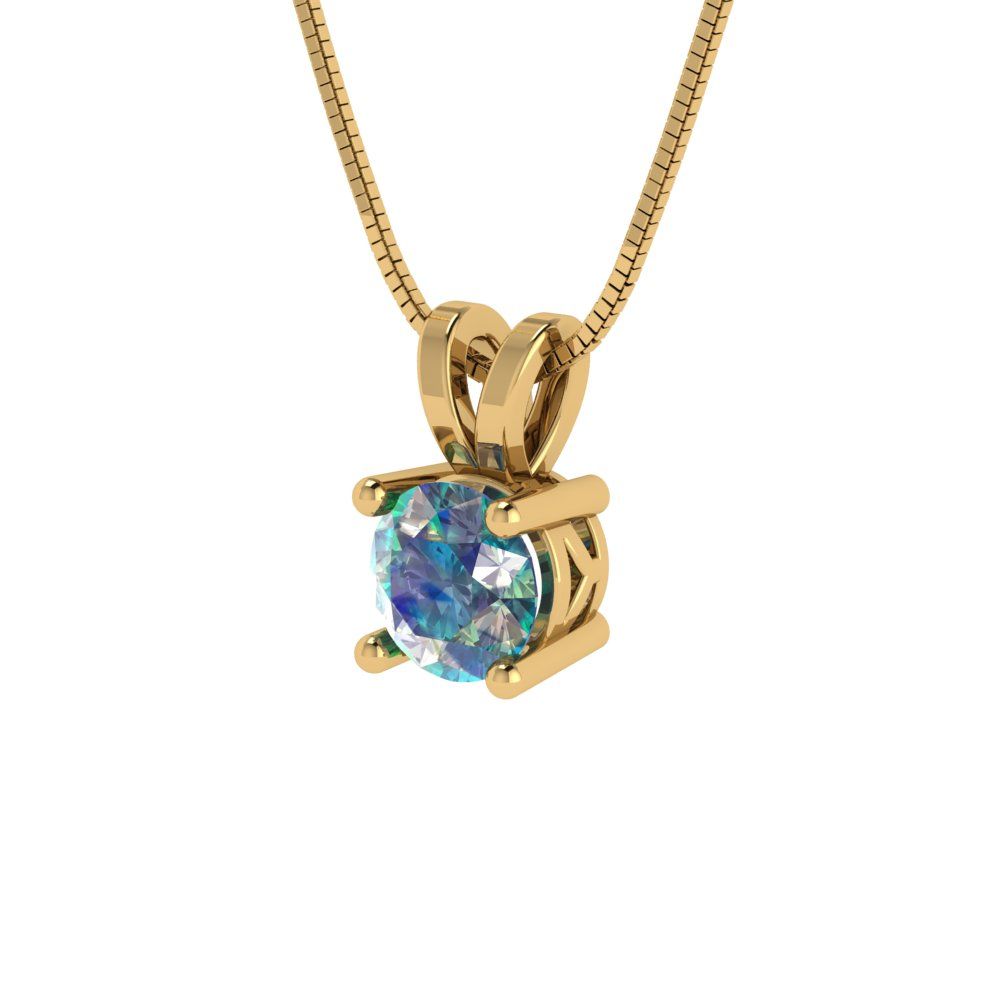 0.5cttw Round Cut Blue Moissanite Gold-Plated 925 Silver Pendant and 16" Box-Chain Necklace